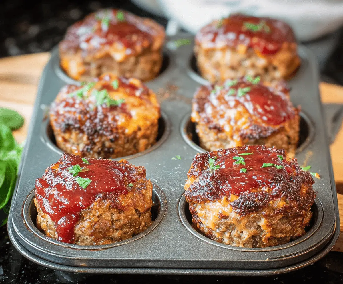 Juicy muffin tin meatloaf served on a plate with fresh vegetables