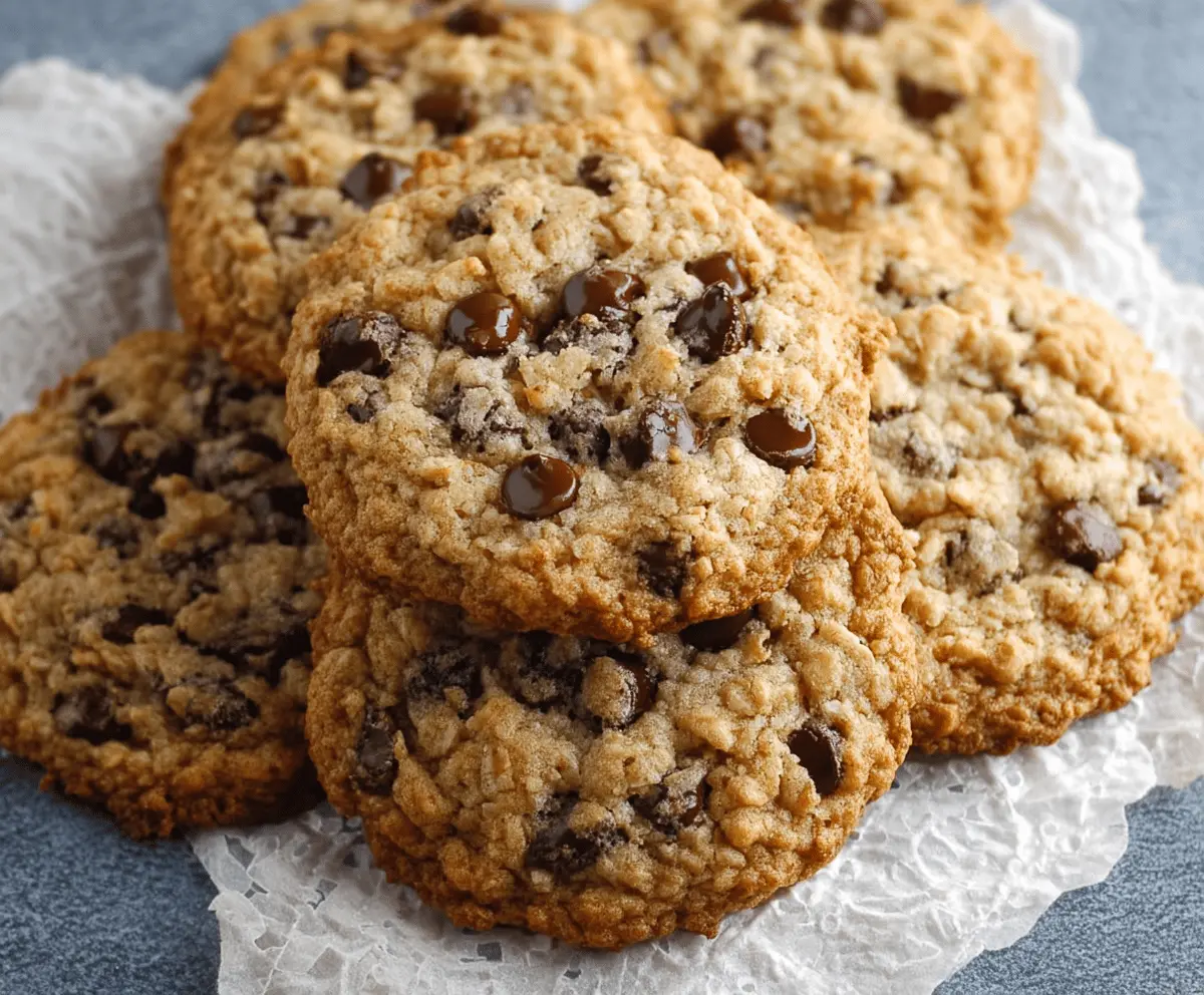 Delicious homemade oatmeal chocolate chip cookies on a baking tray