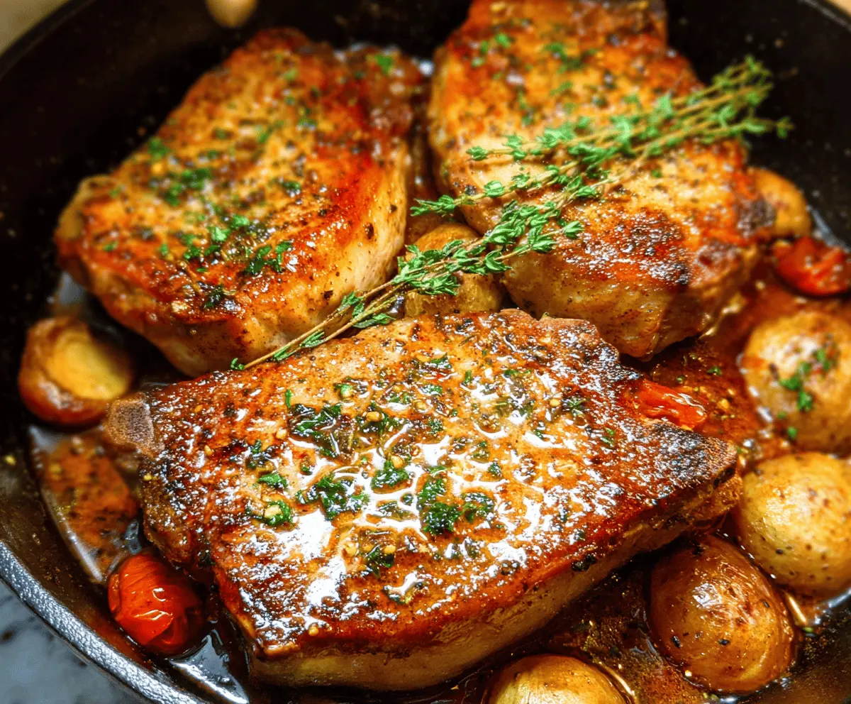 Juicy skillet pork chops cooked to perfection with golden crust and flavorful herbs.