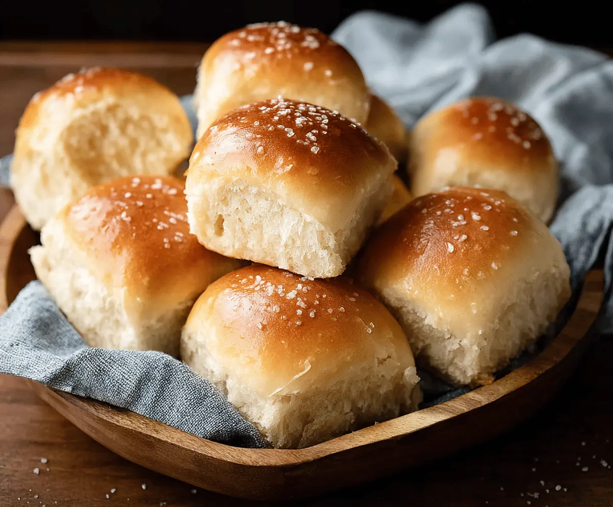 Warm, fluffy soft dinner rolls fresh out of the oven, perfect for dinner or special occasions.