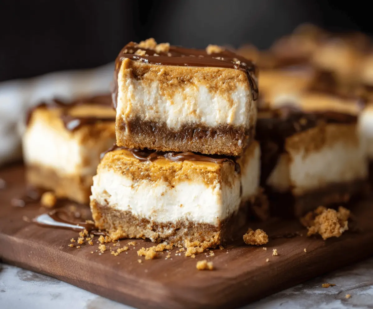 Delicious sweet potato cheesecake bars topped with whipped cream and a caramel drizzle on a decorative plate.