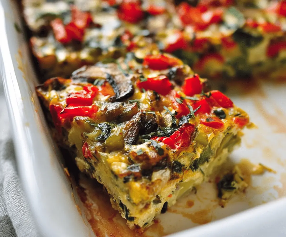 Delicious Veggie-Packed Breakfast Casserole with fresh vegetables and cheese for a healthy breakfast.