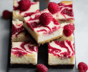 Delicious White Chocolate Raspberry Cheesecake Bars with a creamy texture and fresh raspberry topping