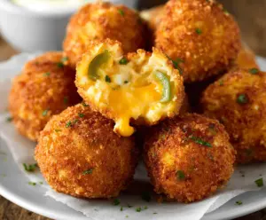 Delicious Cheddar Jalapeno Bites with melted cheese and spicy jalapenos on a platter.