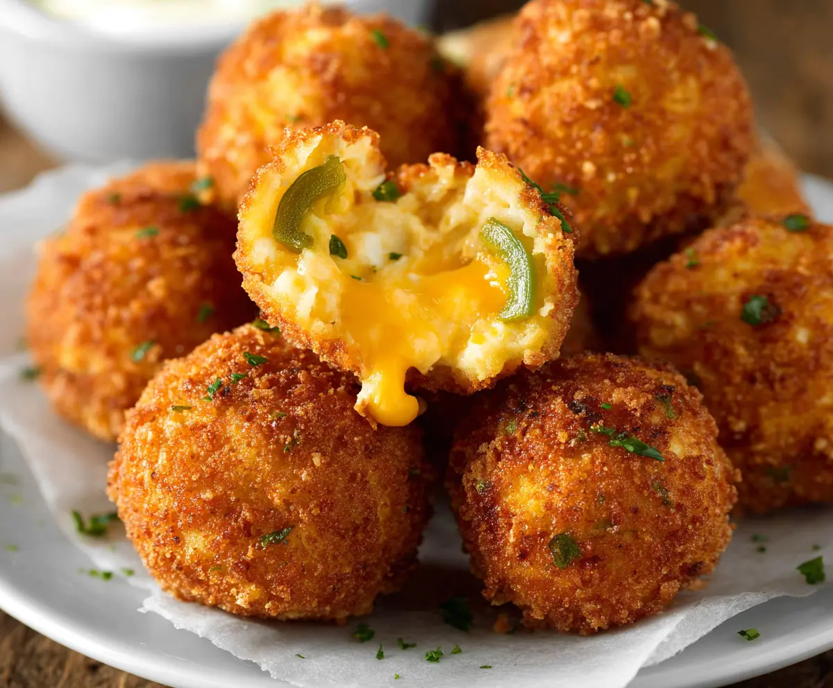 Delicious Cheddar Jalapeno Bites with melted cheese and spicy jalapenos on a platter.
