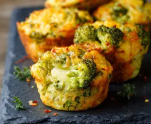 Healthy cheesy broccoli protein muffins fresh out of the oven, perfect for a nutritious snack.