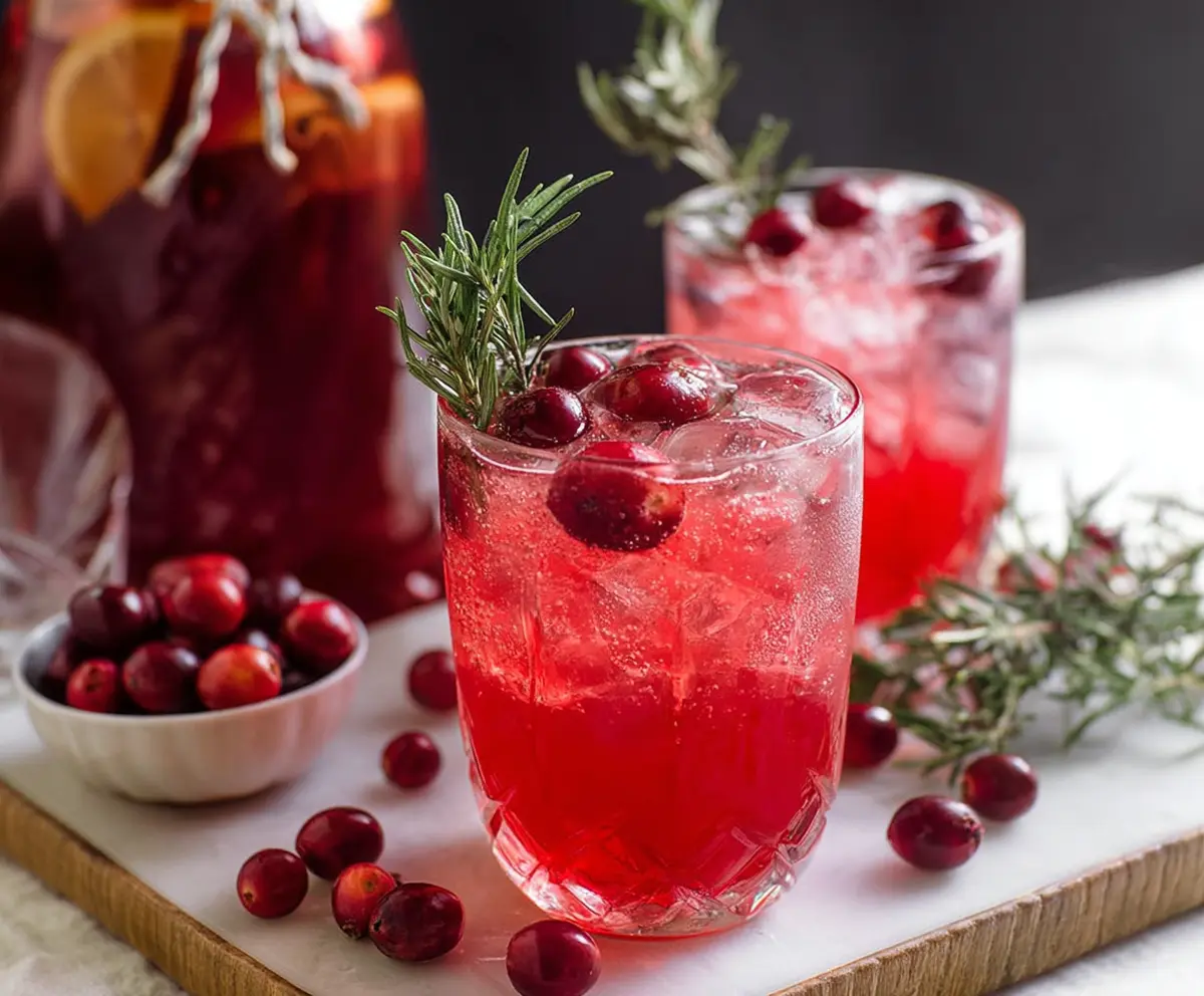Refreshing Cranberry Gin Spritz in a glass garnished with fresh cranberries and mint.