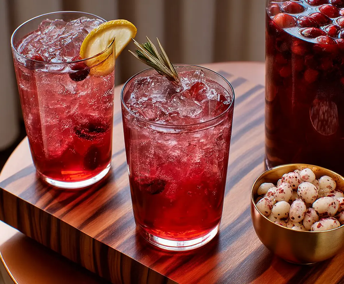 Refreshing Cranberry Rum Punch served in a glass with fresh cranberries and orange slices for a festive holiday drink.