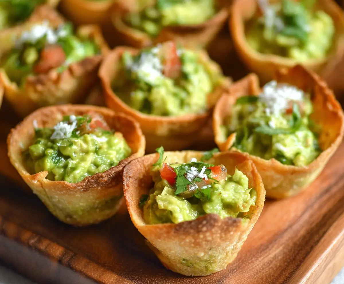 Delicious guacamole served in crispy cups, perfect for snacks and parties