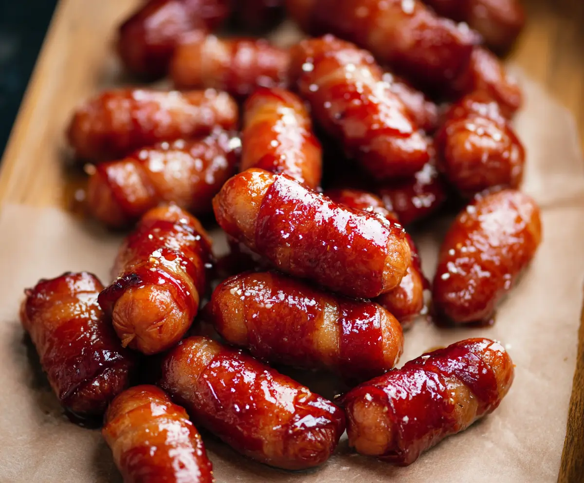 Delicious Maple Glazed Cocktail Smokies served on a platter, perfect for parties and gatherings.