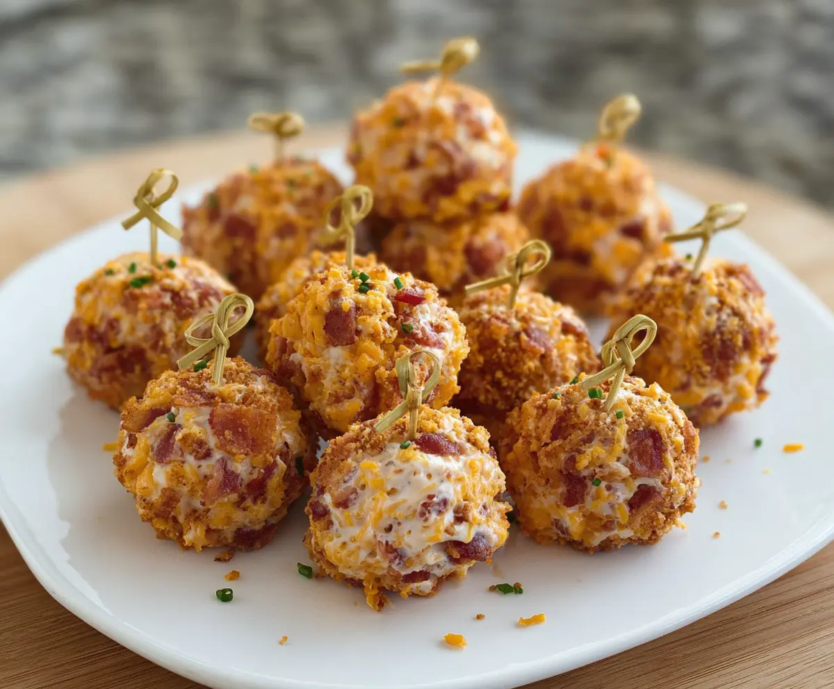 Delicious Mini Bacon Ranch Cheeseballs on a plate, perfect for appetizers and parties