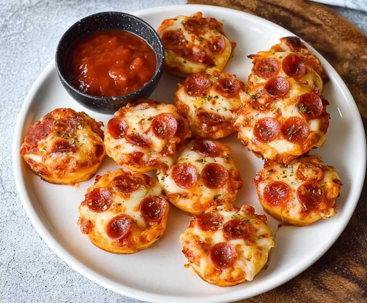 Delicious pepperoni pizza bites served hot with melted cheese and crispy crust.