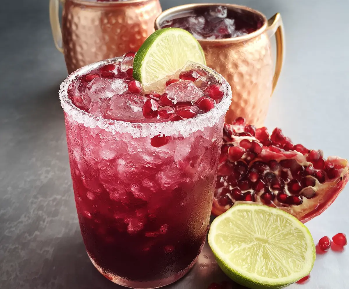 Refreshing Pomegranate Mule cocktail with pomegranate seeds and mint garnish in a glass.