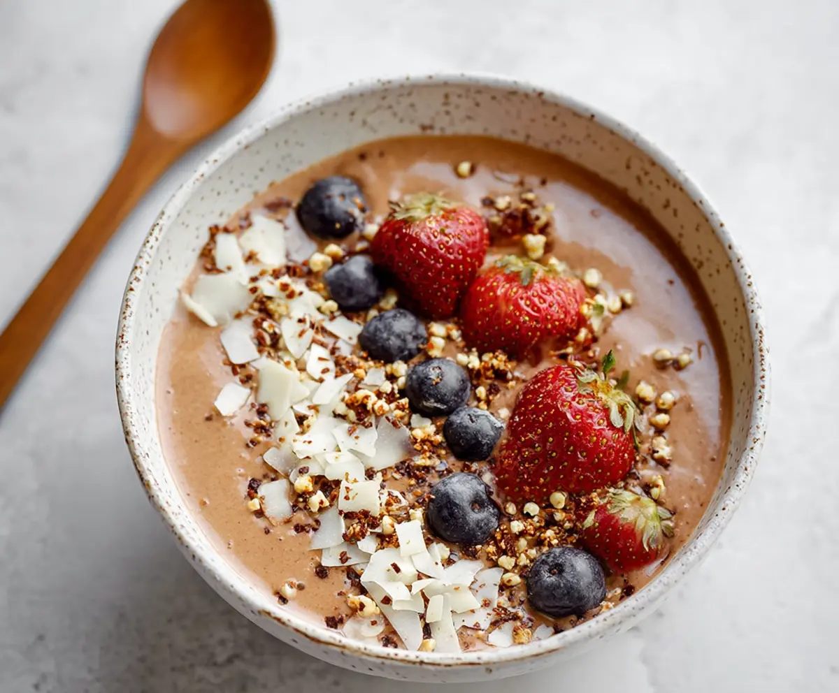 Delicious protein smoothie bowl topped with fresh fruits and nuts for a healthy breakfast