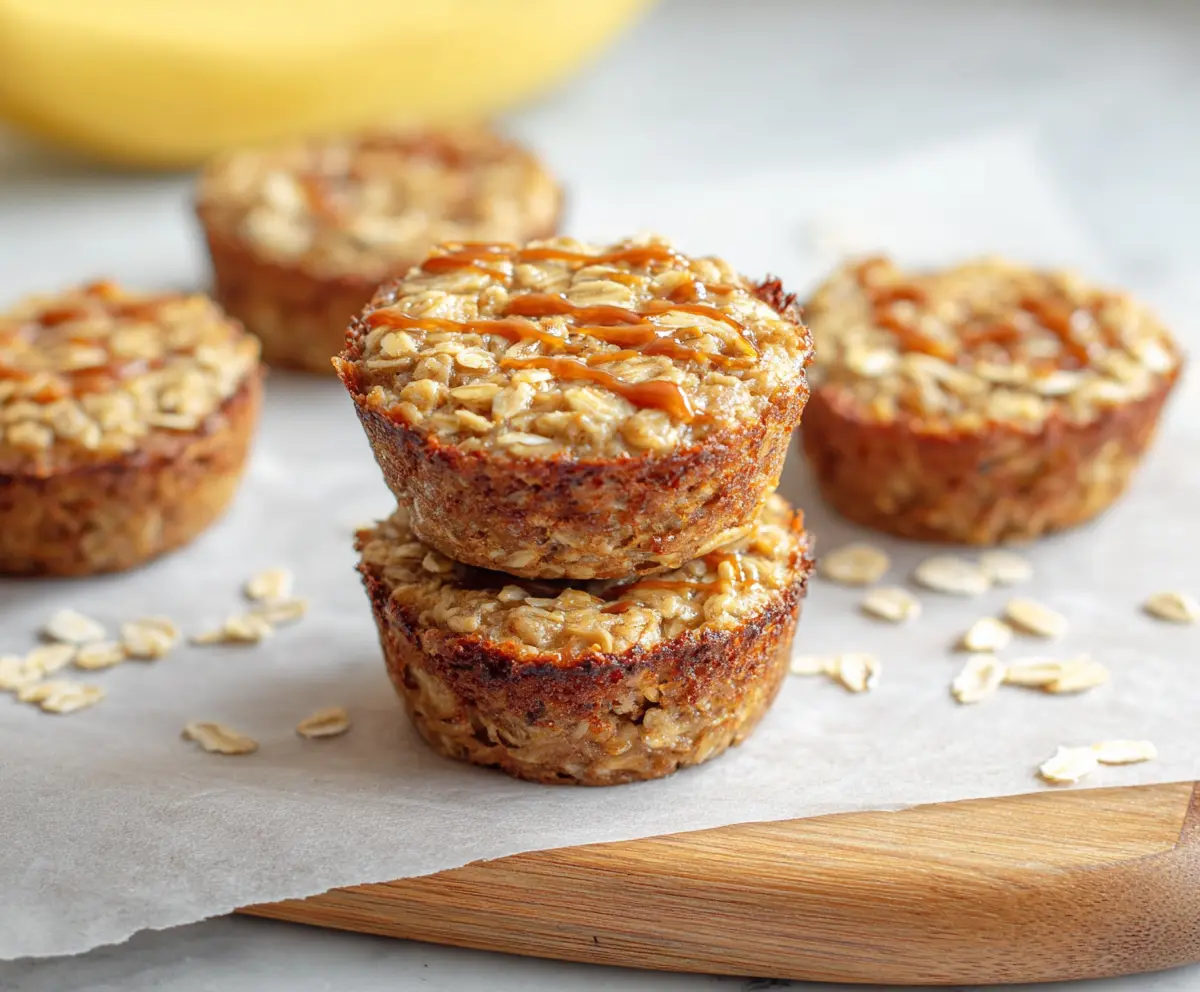 Healthy banana oatmeal cups in a baking tray, perfect for breakfast or snacks.