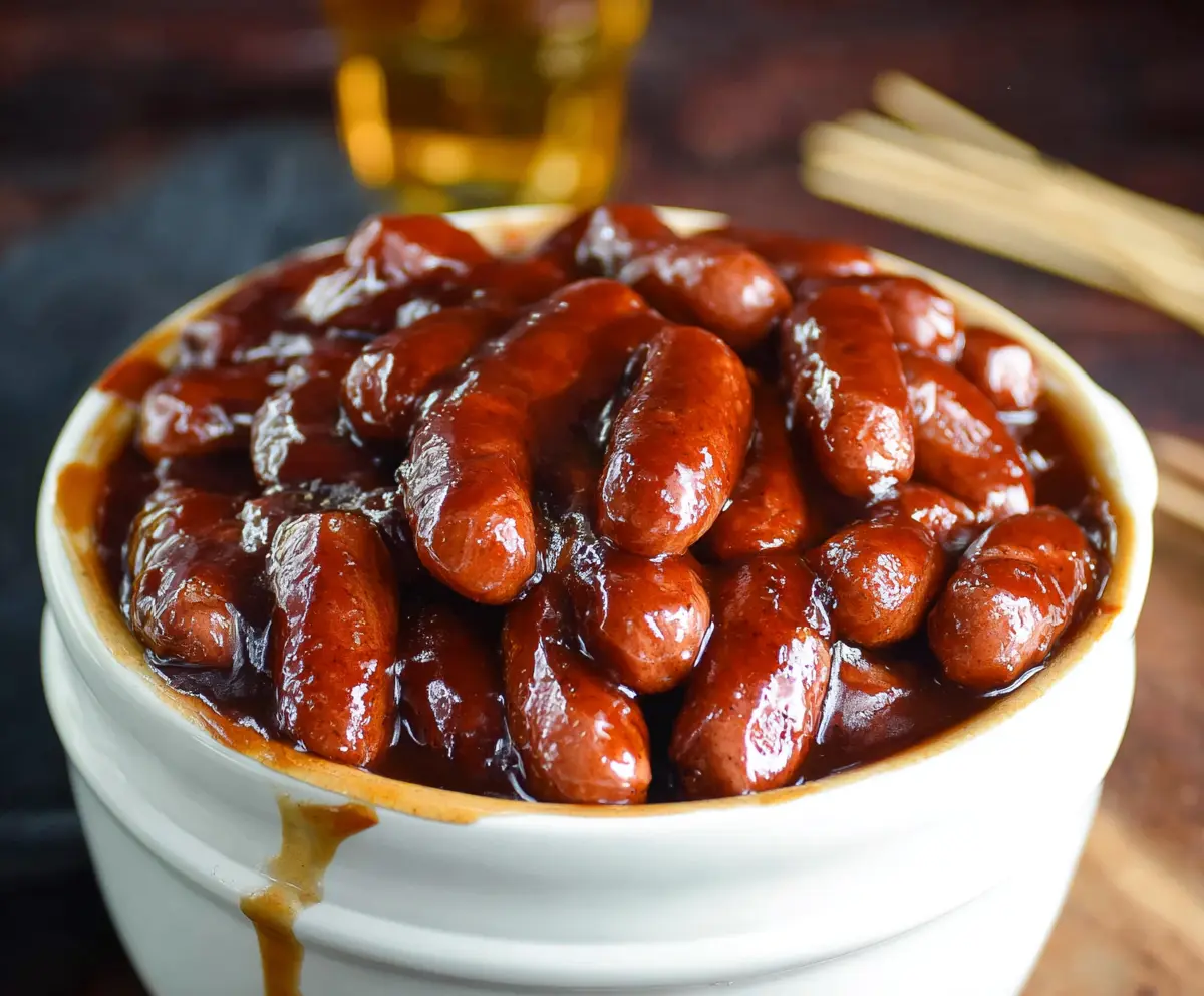 Delicious BBQ Little Smokies cooked in a Crock Pot for a flavorful appetizer.