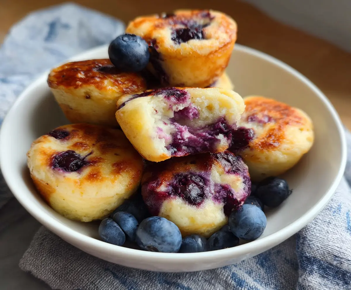 Delicious blueberry cottage cheese pancake bites served on a plate with fresh blueberries and mint