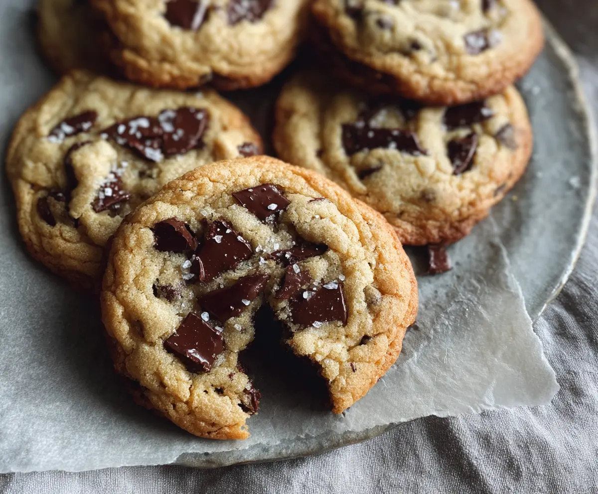 Delicious brown butter sourdough discard chocolate chip cookies fresh out of the oven.