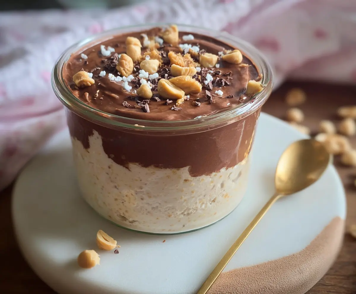 Delicious Chocolate Peanut Butter Cottage Cheese dessert in a bowl, garnished with peanuts and cocoa powder.