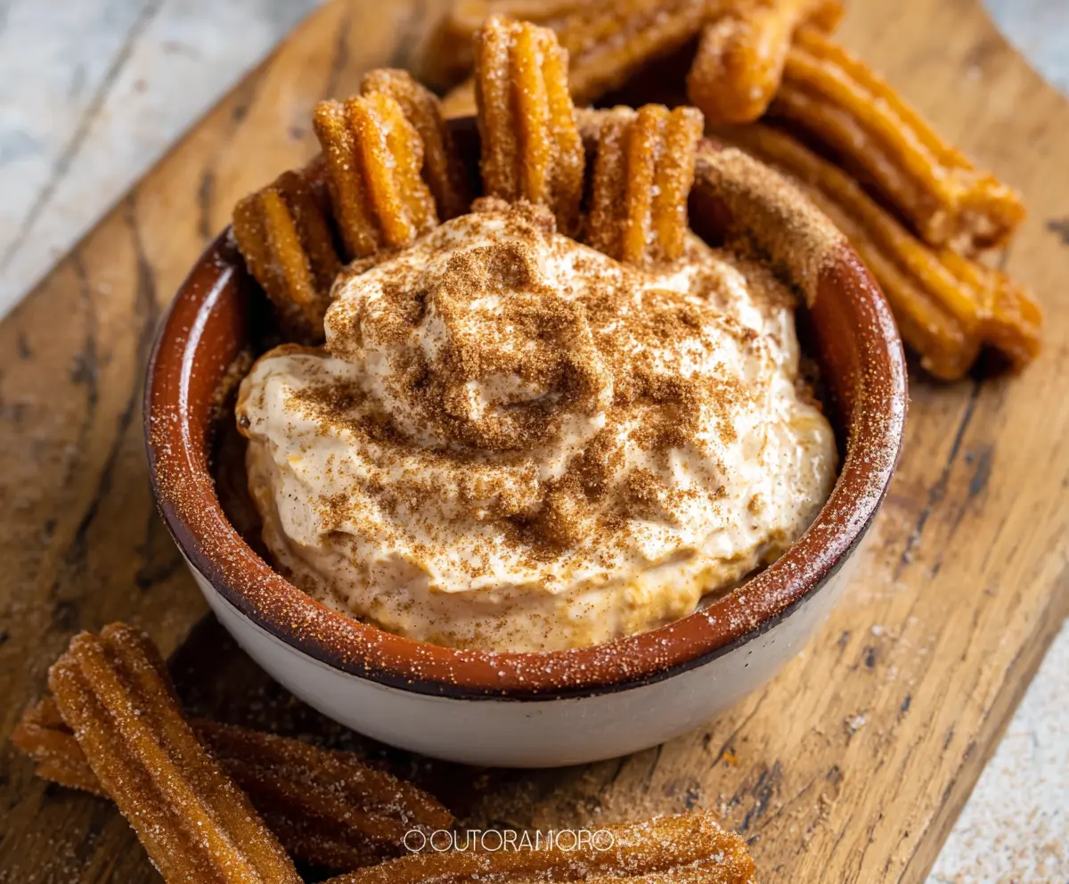 Delicious Churro Dip served with crispy cinnamon churros for a sweet snack