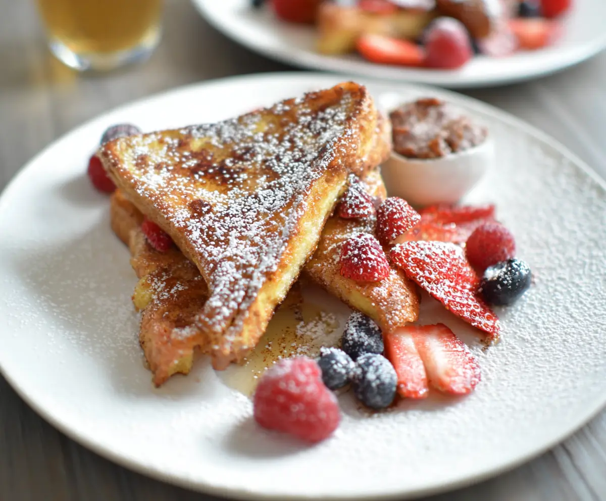 Delicious cinnamon sugar French toast served with fresh berries and syrup