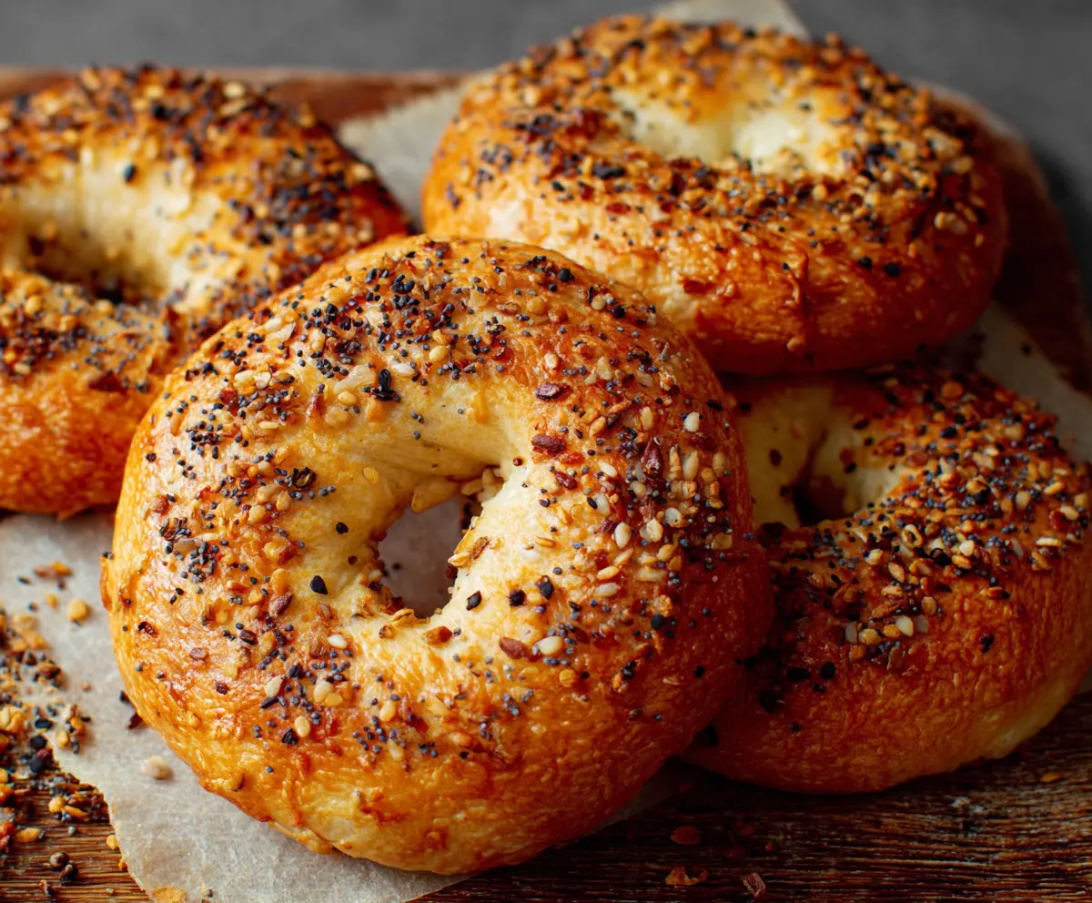 Delicious homemade cottage cheese bagels freshly baked and ready to enjoy.