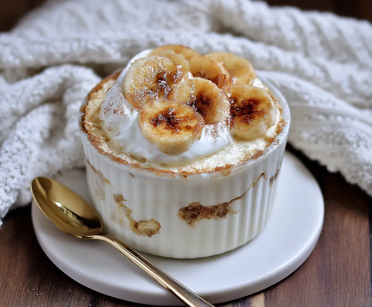 Creamy cottage cheese banana pudding dessert served in a glass bowl, perfect for a healthy treat.