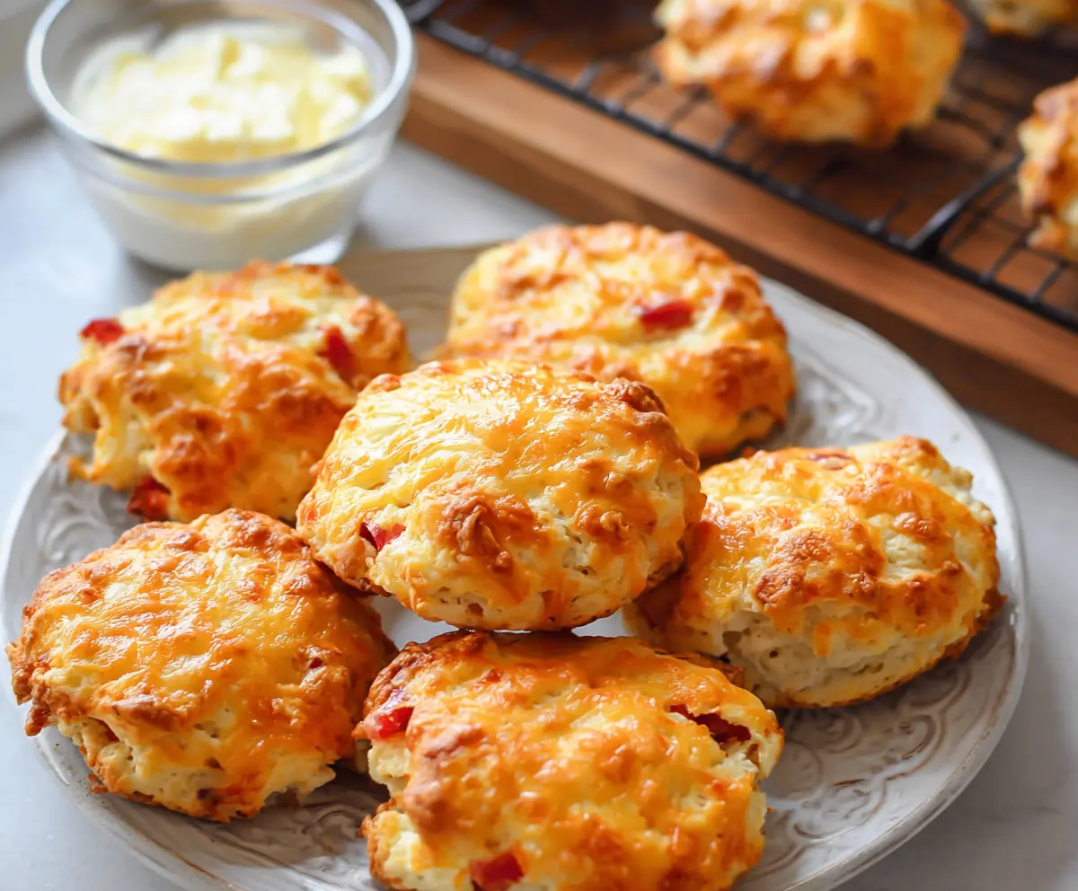 Delicious Cottage Cheese Breakfast Biscuits served fresh on a plate, showcasing a golden crust and soft interior.