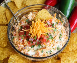 Cream Cheese Salsa Dip served with tortilla chips, perfect for party snacks