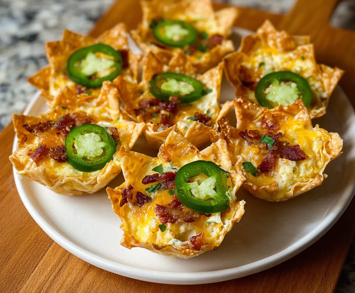 Delicious Jalapeno Popper Wonton Cups filled with creamy cheese and spicy jalapenos.