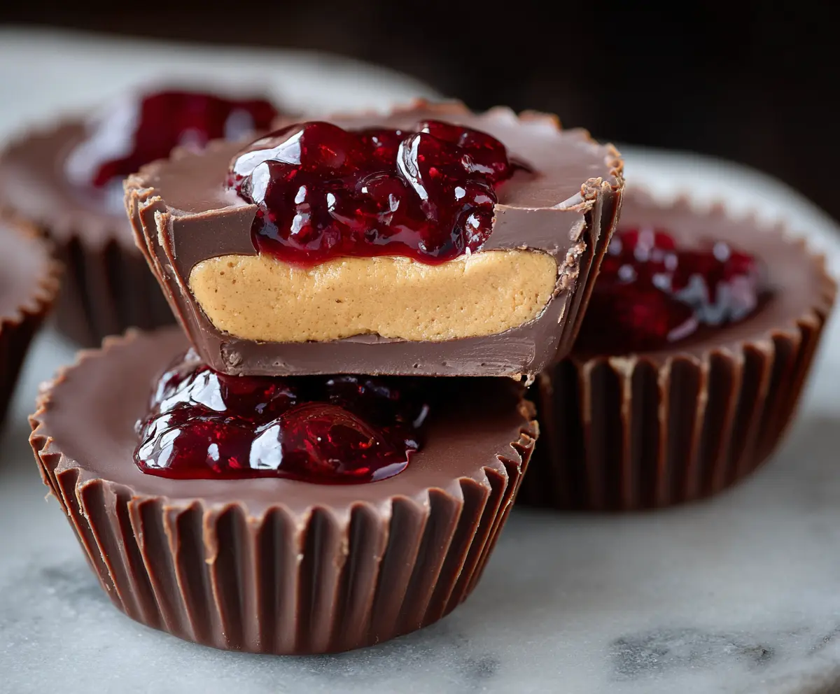 Creamy peanut butter and sweet jelly layered in mini cups for a delicious snack or dessert.