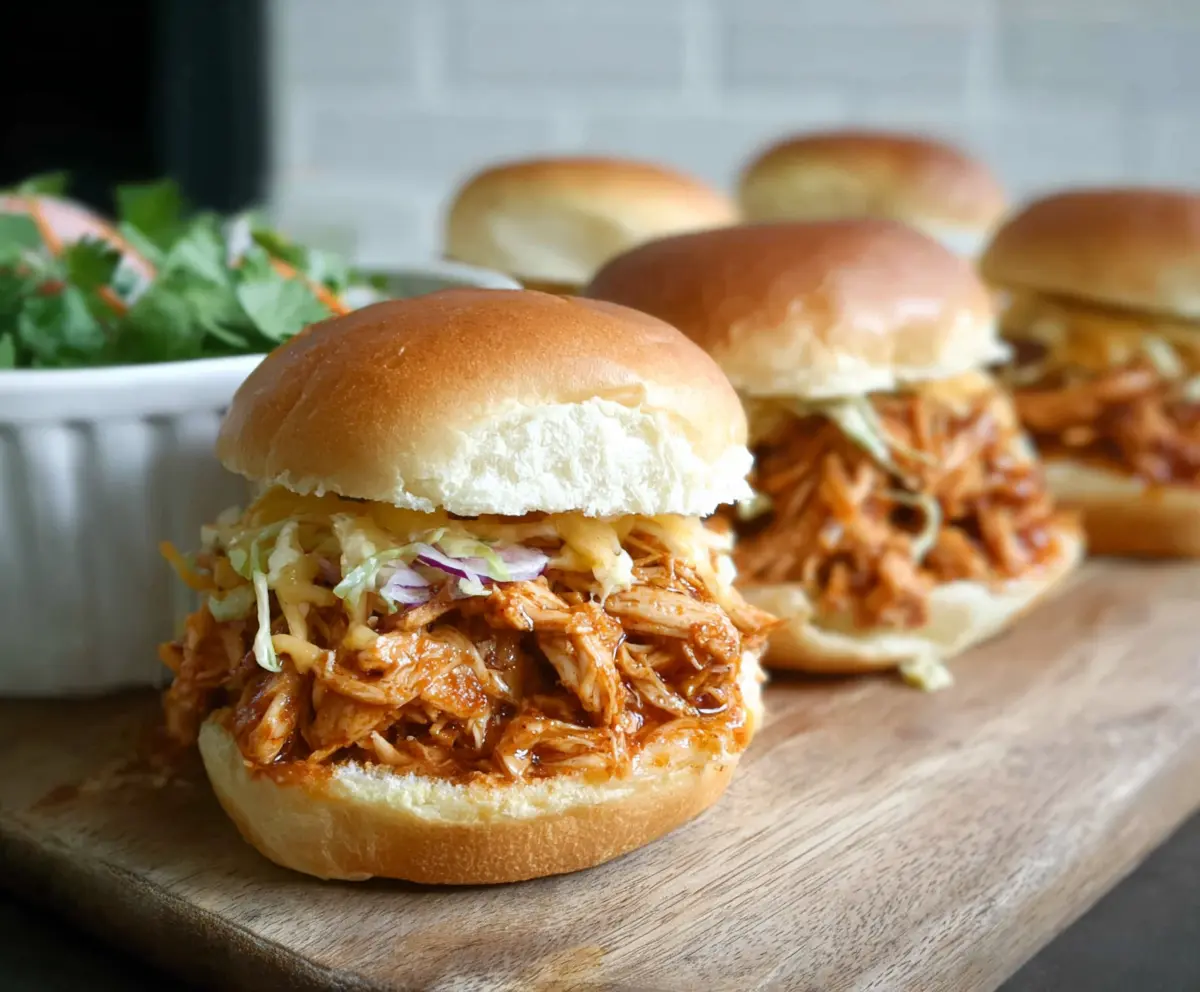 Delicious pulled chicken sandwiches served on a bun with fresh toppings