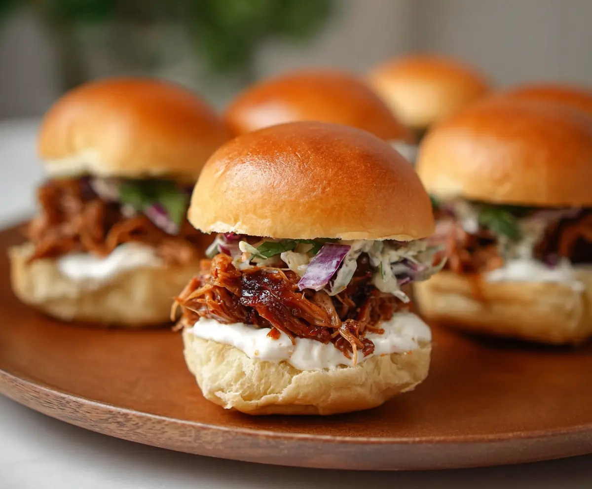 Delicious pulled pork sliders with fresh buns and tangy barbecue sauce, perfect for any occasion
