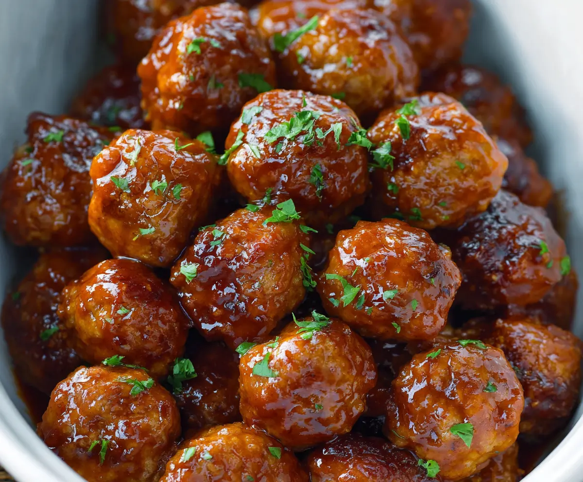 Delicious Slow Cooker Honey Buffalo Meatballs served on a plate with a side of fresh vegetables.