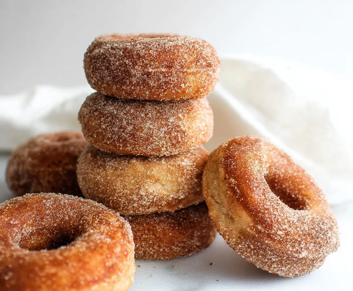 Delicious homemade sourdough apple cider donuts glazed with cinnamon and sugar.