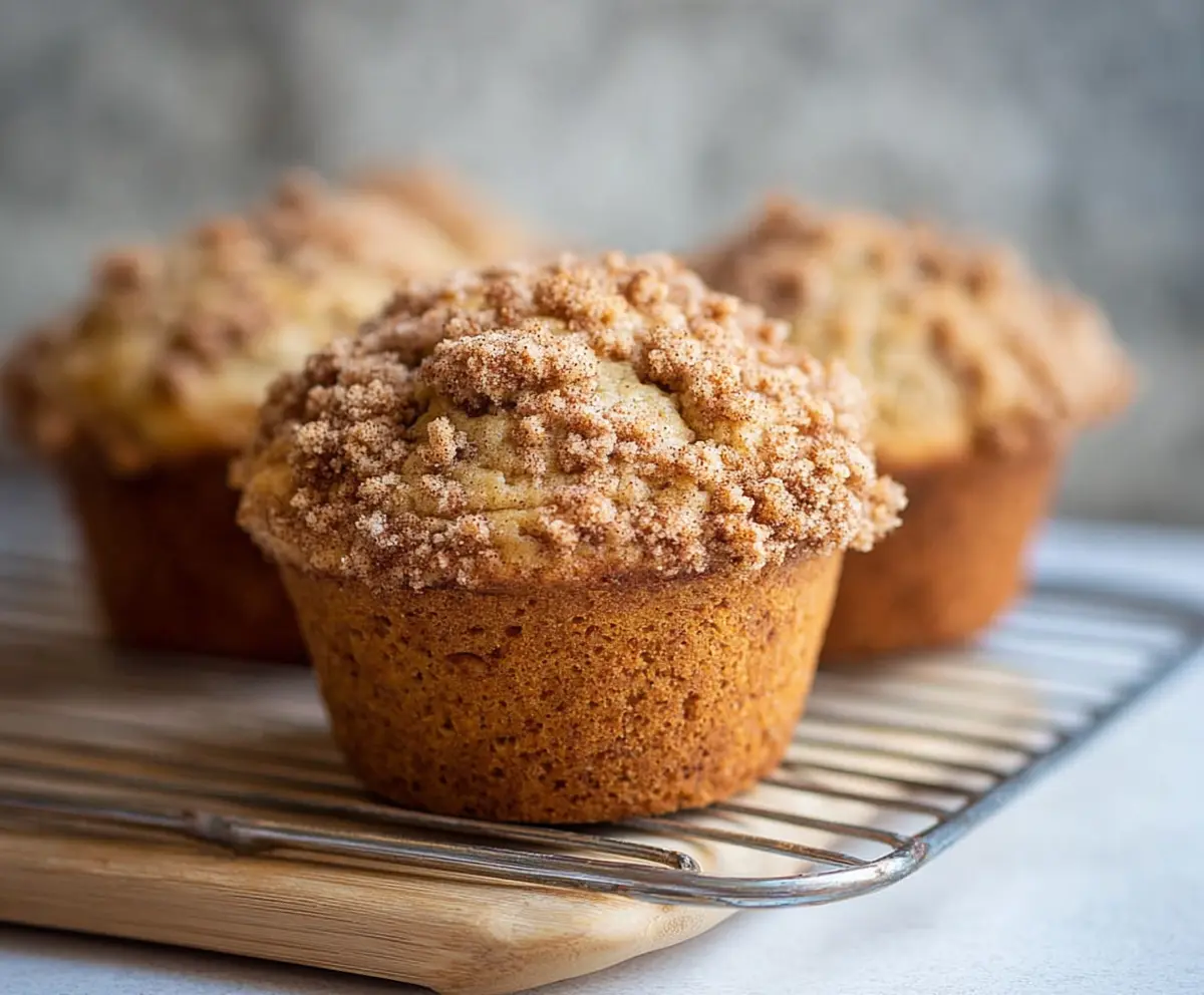 Delicious sourdough discard cinnamon streusel muffins topped with crunchy cinnamon streusel.
