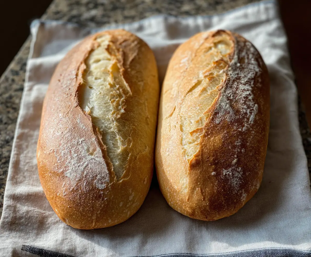 Homemade sourdough discard French bread with crispy crust and soft interior on a baking tray