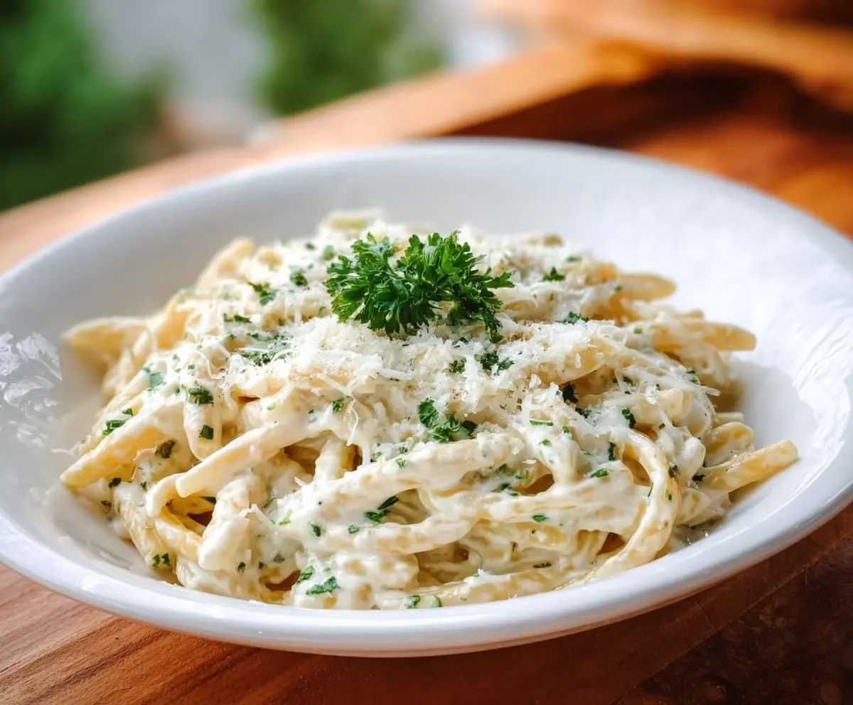 Creamy white pasta sauce served over al dente noodles for a delicious Italian meal