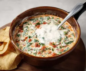 Delicious 54th Street Gringo Dip served with fresh tortilla chips on a colorful platter