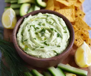 Creamy avocado ranch dip served with fresh vegetables for a healthy snack.