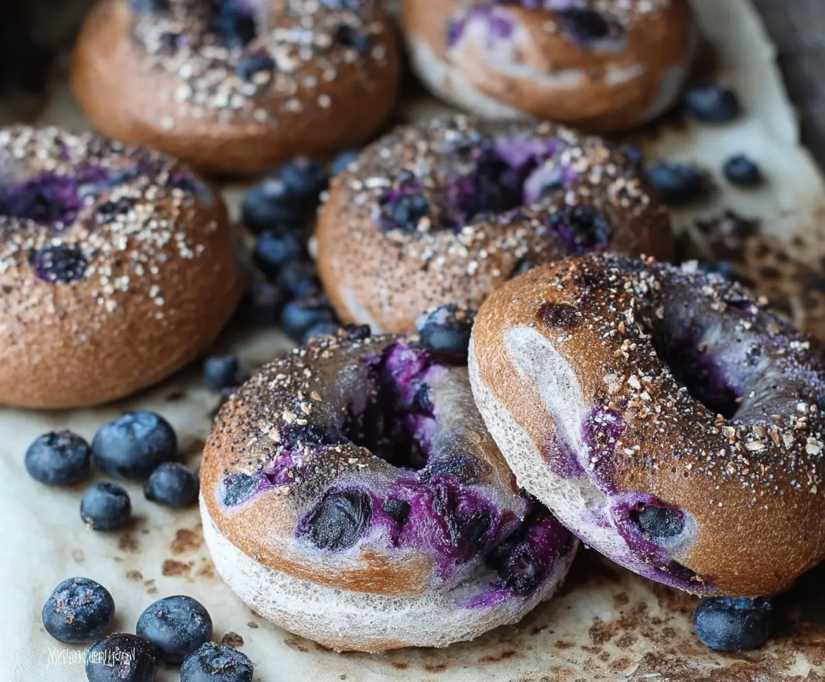 Delicious homemade blueberry bagels with fresh blueberries and golden crust.