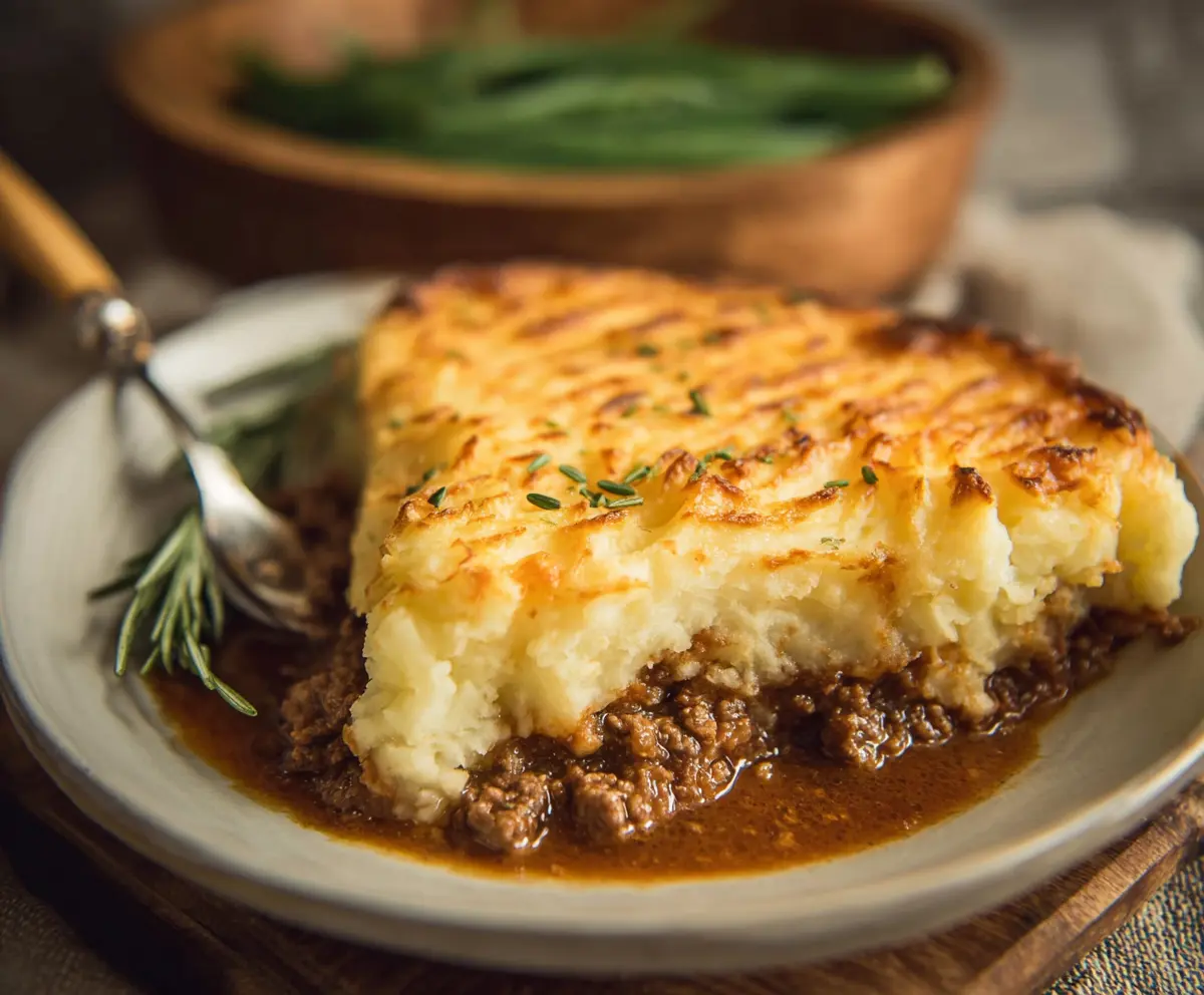 Delicious homemade British Shepherd's Pie with mashed potato topping and savory meat filling