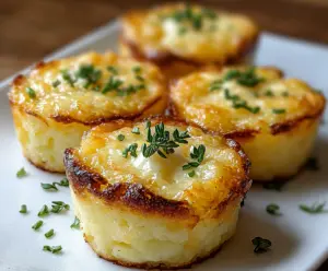 Delicious cheesy mashed potato puffs garnished with herbs on a rustic plate