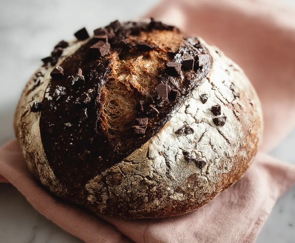 Delicious homemade chocolate sourdough discard bread fresh out of the oven.