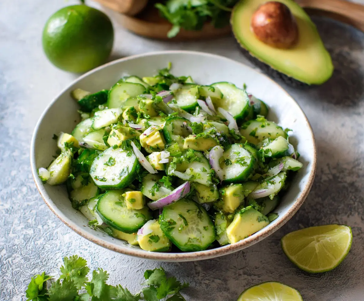 Refreshing cilantro lime cucumber salad with creamy avocado and fresh herbs