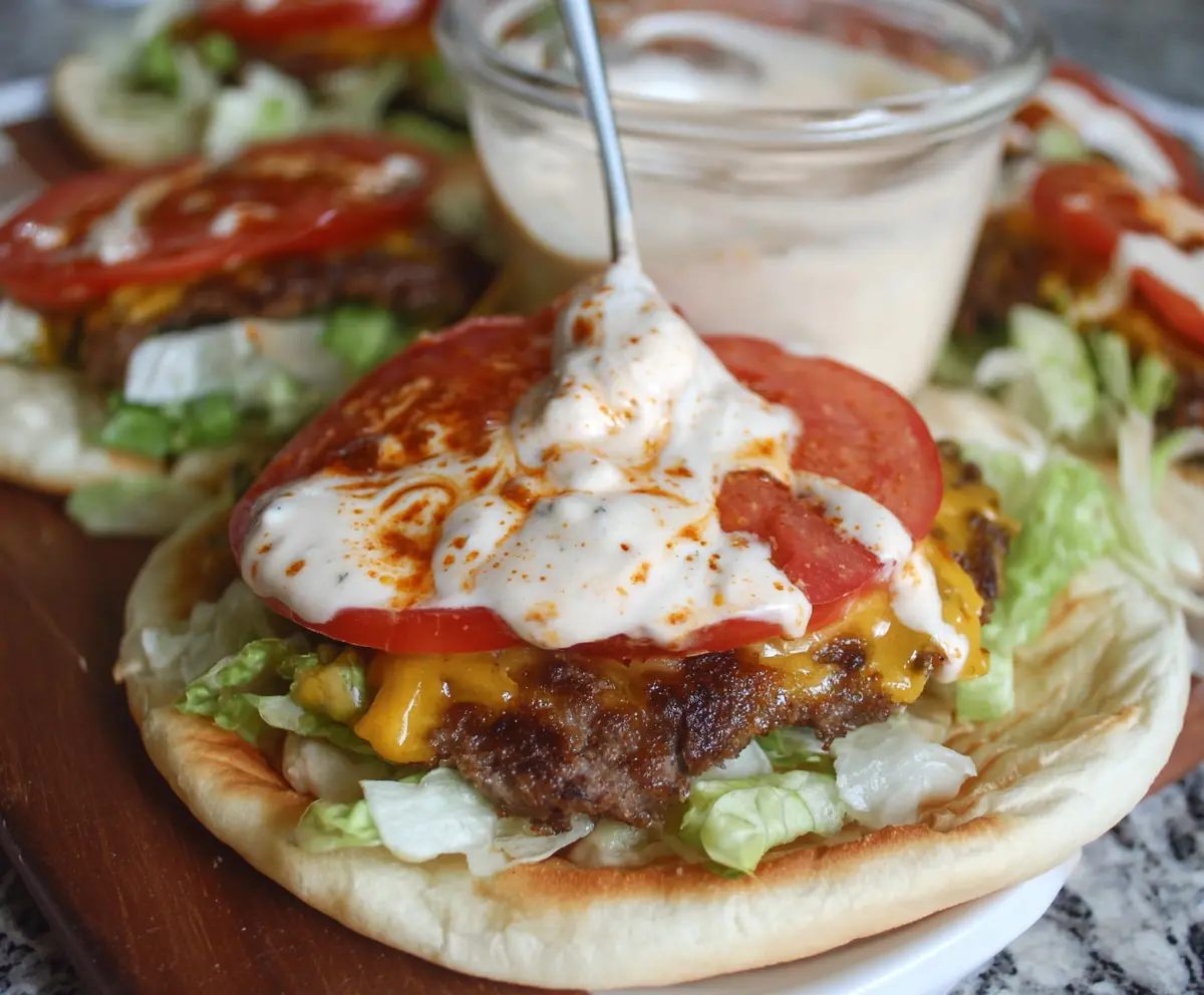 Smooth cottage cheese burger sauce served on a plate, perfect for sandwiches and burgers.