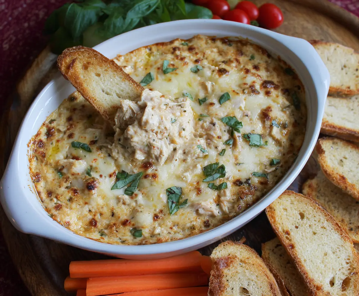Delicious Crockpot Marry Me Chicken Dip with creamy cheese and herbs in a slow cooker