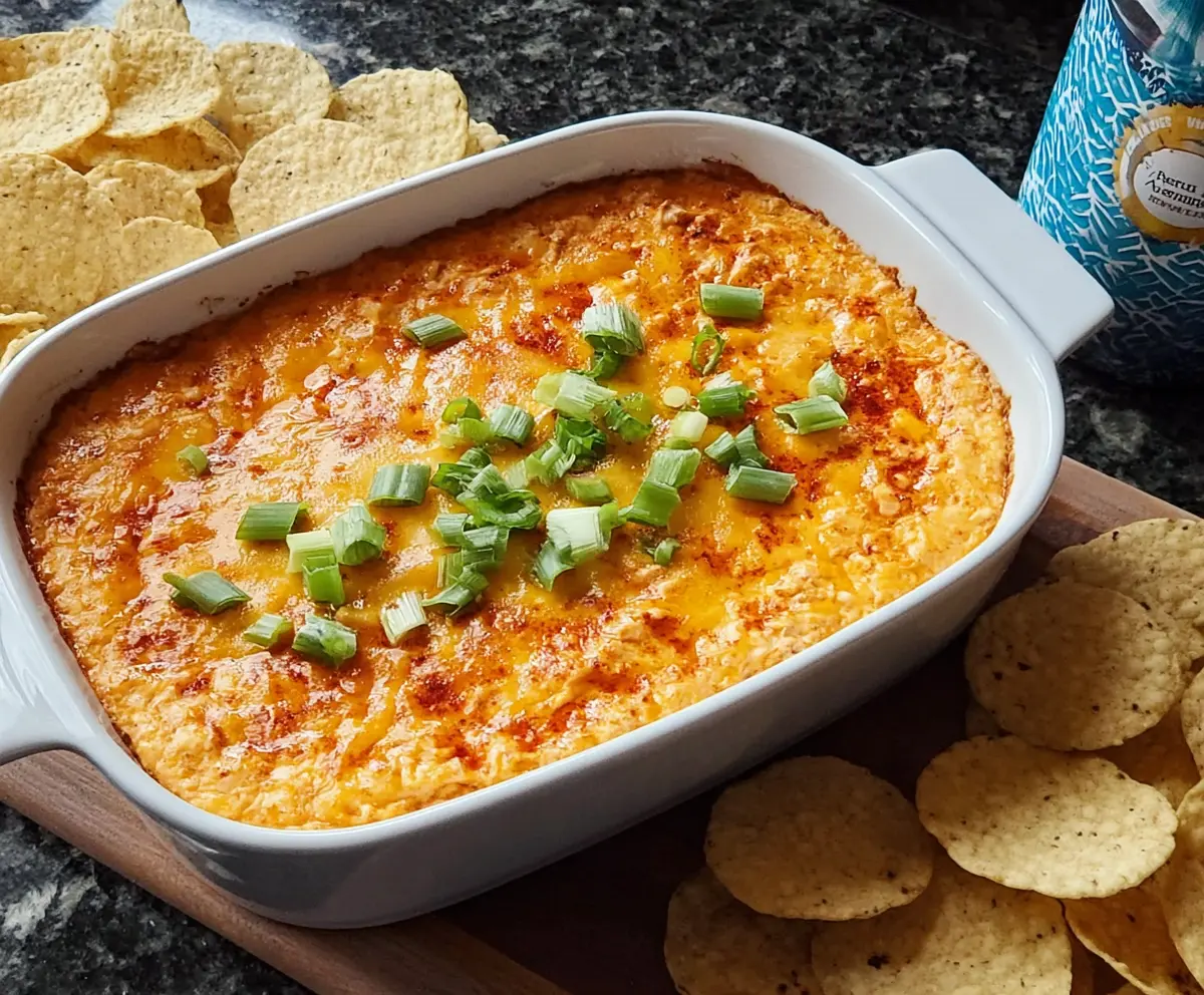 Delicious Frank's Red Hot Buffalo Chicken Dip served with celery sticks and tortilla chips.