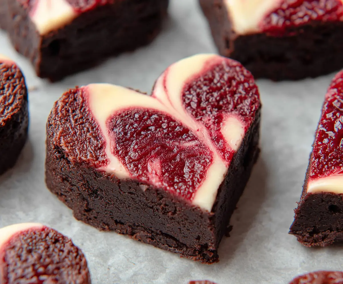 Delicious heart-shaped brownies with rich chocolate topping for Valentine's Day dessert