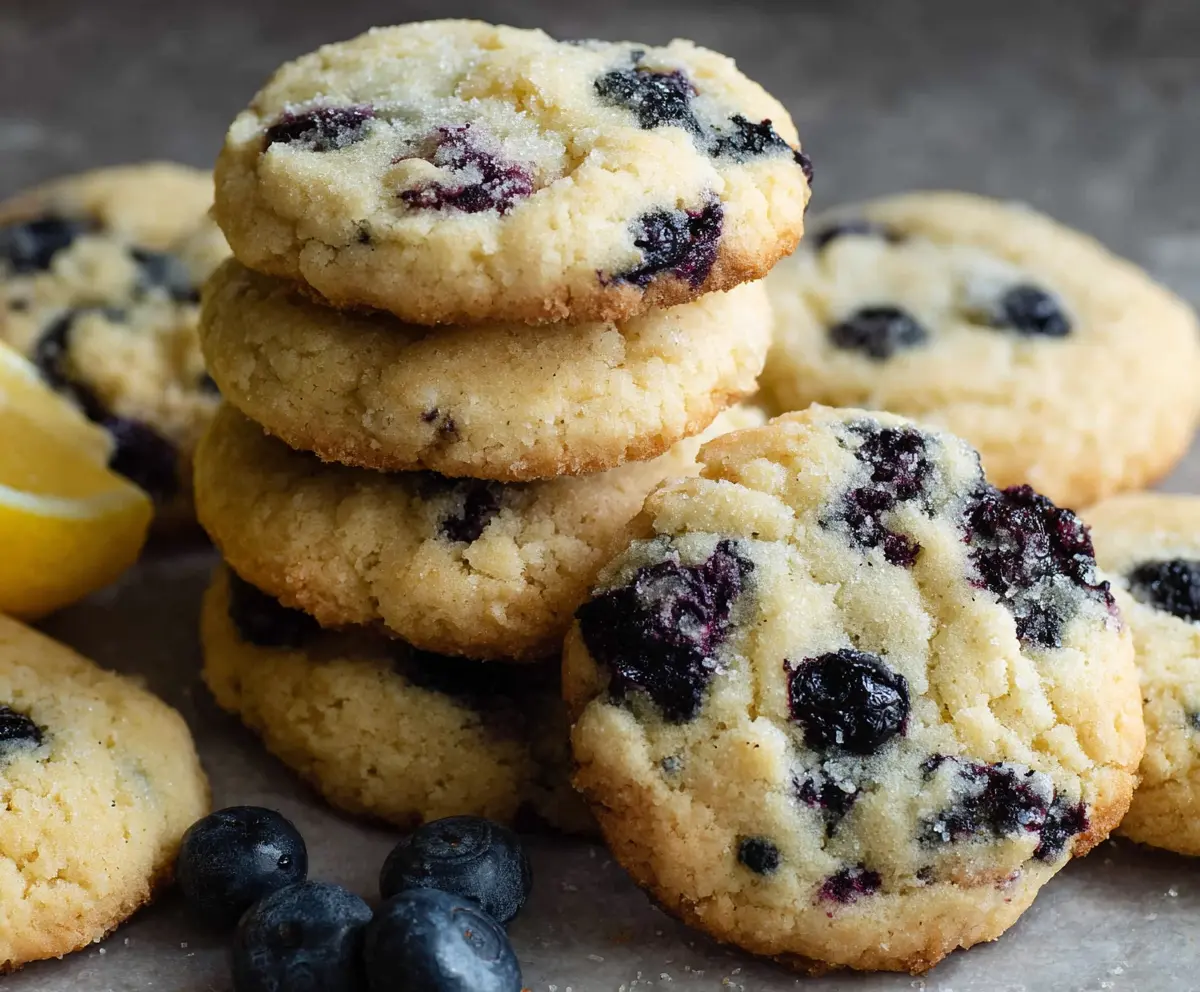 Delicious Lemon Blueberry Cookies on a white plate, showcasing fresh blueberries and lemon zest.